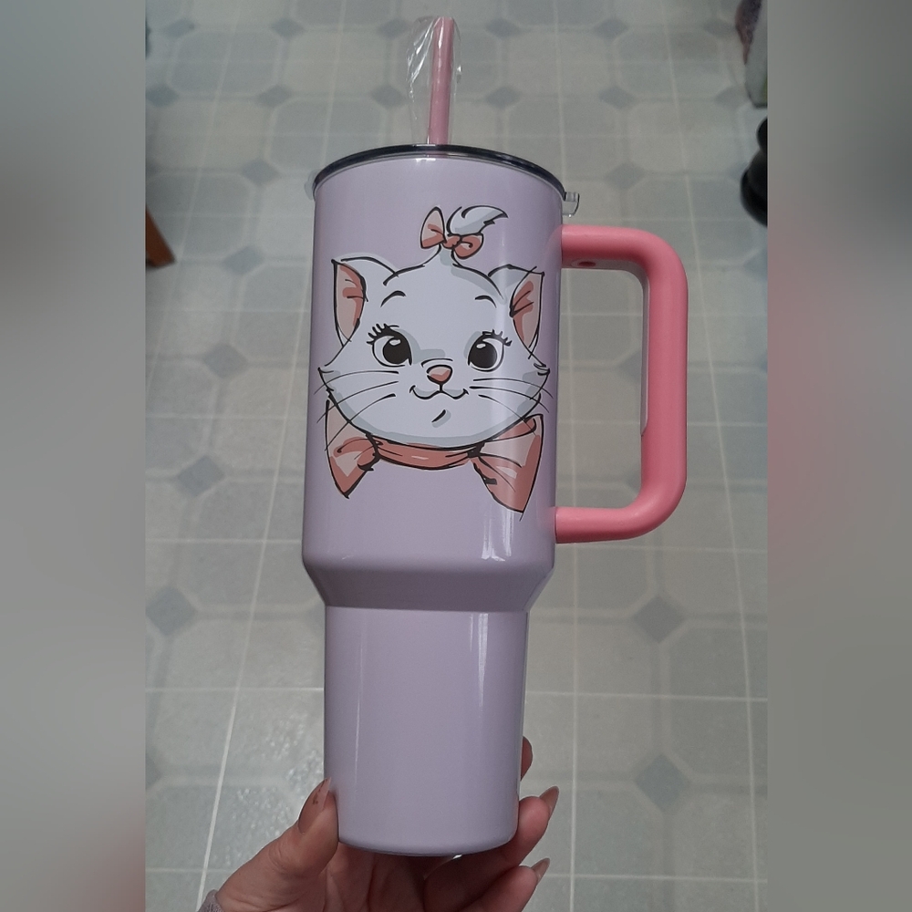 Disney Aristocats Marie Tumbler Travel Mug with Pink Handle